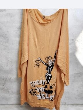 Orange Halloween Graphic Pullover -off Shoulder Type 'Treat Yo Self'